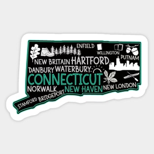 Connecticut New Haven cute map New Haven Enfield Willington Putnam Norwalk Stamford Bridgeport Sticker